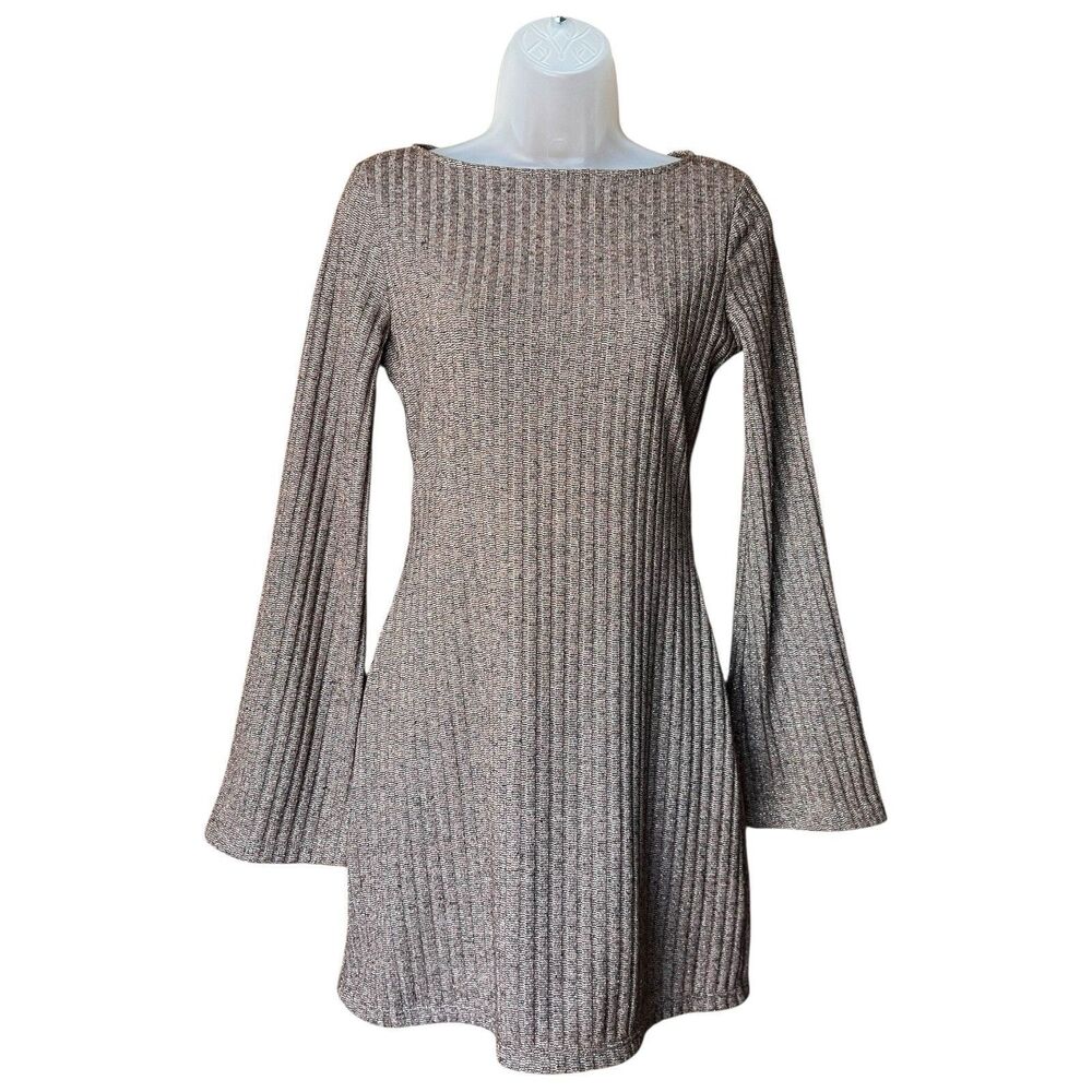 UO Urban Outfitters Tinsley Brown Back Cutout Bodycon Dress Sz S Flare Sleeves